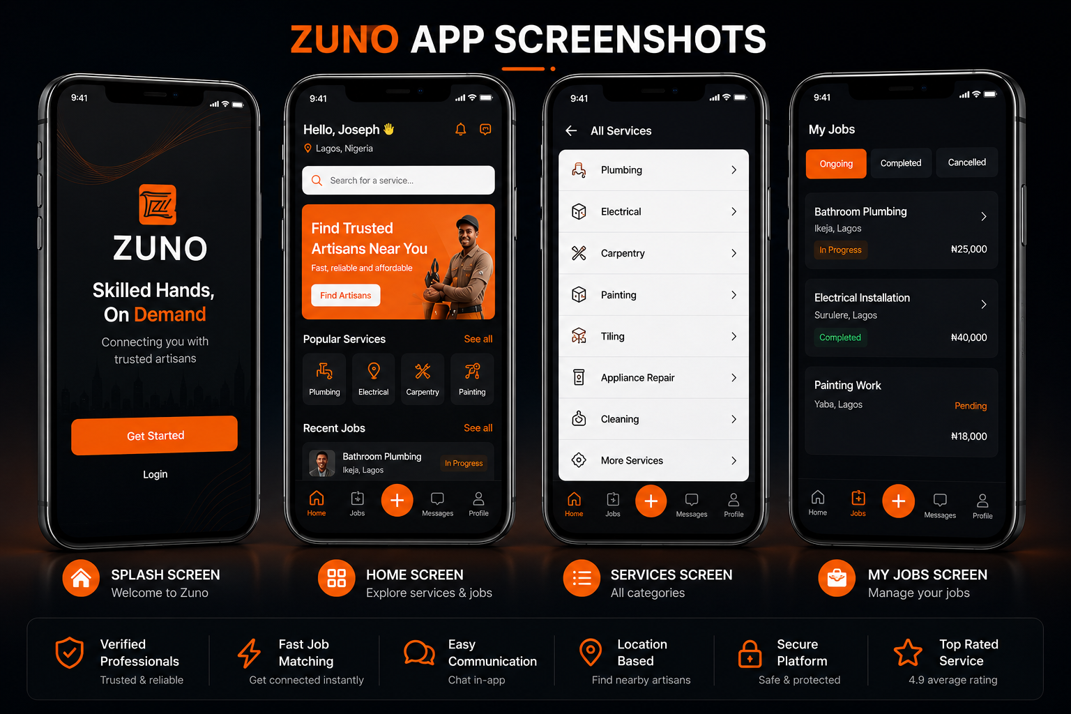 Post a job screen on the Zuno app